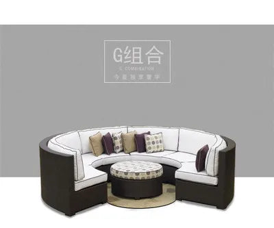 Modern Imitation Rattan Round Sofa Set Outdoor Garden Patio Rattan Woven Sofa Leisure Balcony Rattan Chair Furniture