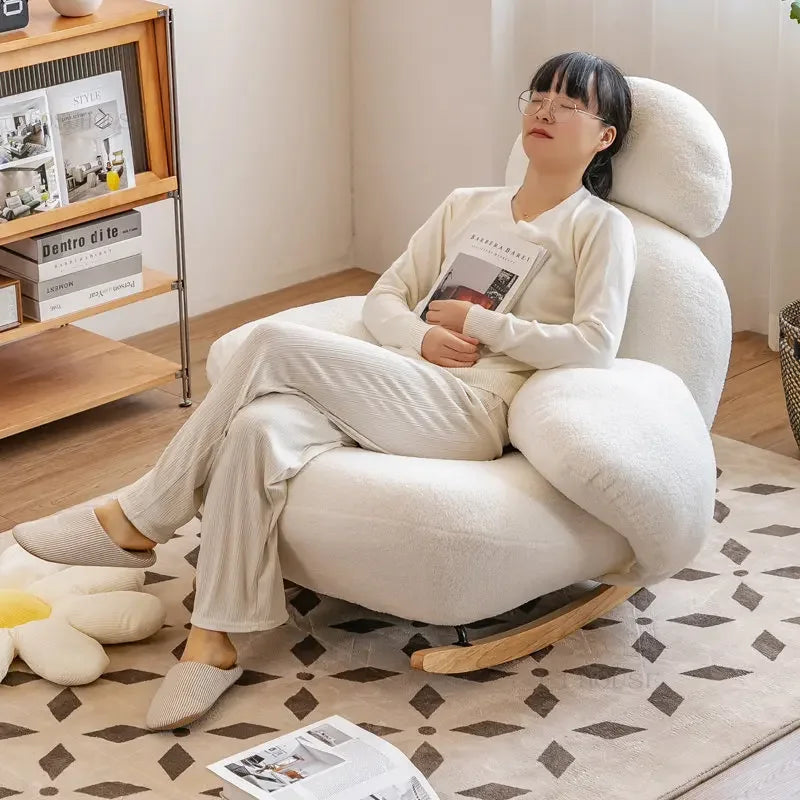 Big white Internet celebrity rocking chair lazy sofa single rocking cream living room lazy chair simple balcony bedroom