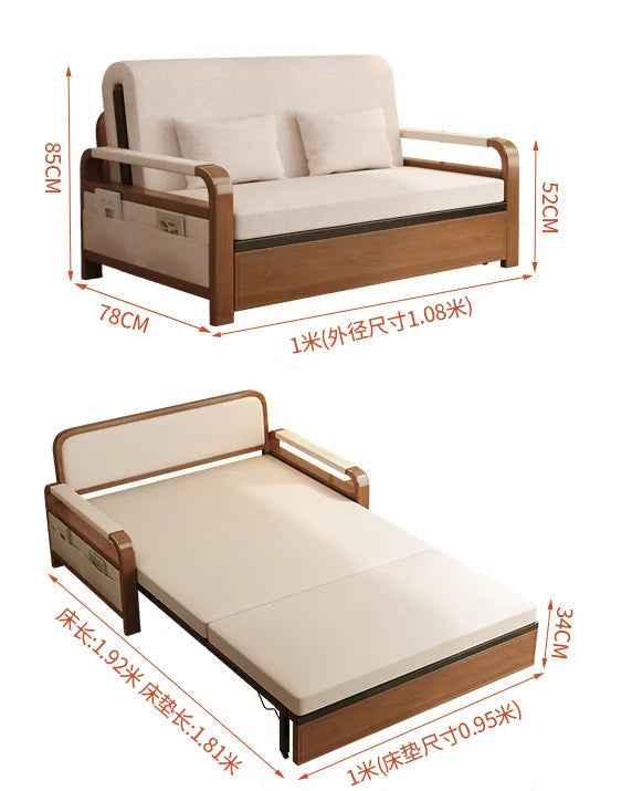 Light luxury home living room balcony folding sofa bed, single double multi functional telescopic bed