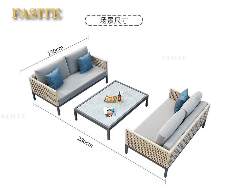Leisure Style Outdoor Sofa Combination Living Room Balcony Open-air Leisure Rattan Weaving