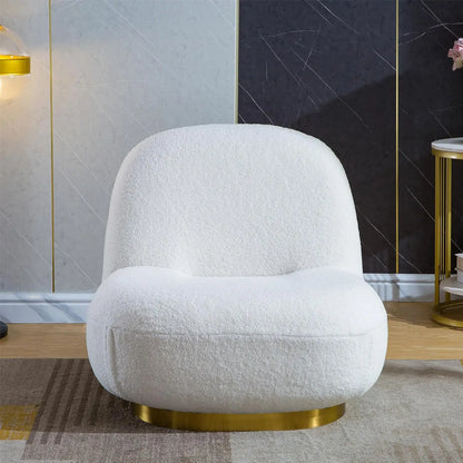 360° Swivel Accent Chair, Mid Century Modern Round Barrel Chair with Wide Upholstered, Lamb Wool Fabric Chair for Living Room,