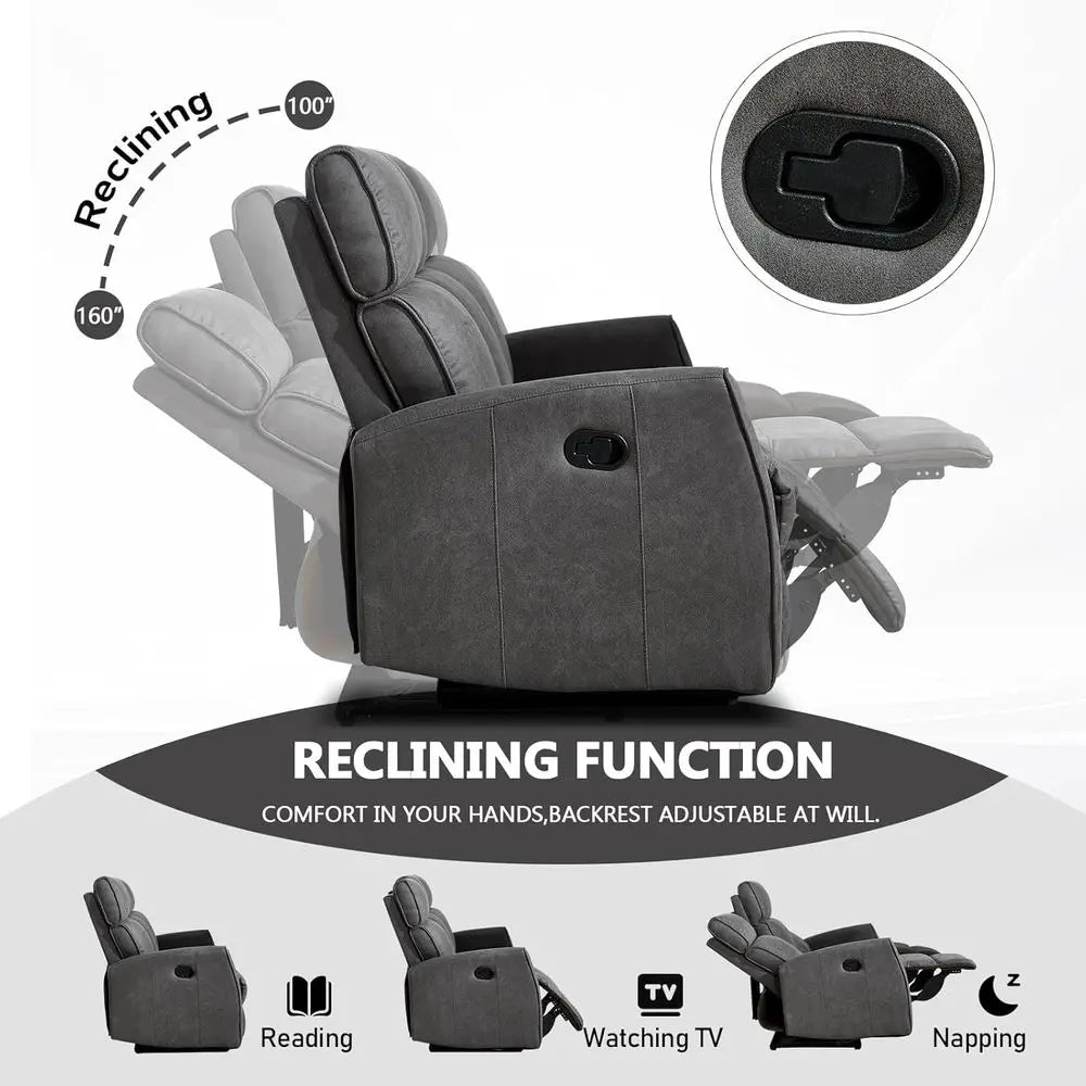 Manual Recliner Soa Set or Living Room, ern Reclining Couch urniture Set, Included 2pcs Reclining Chair and Wall-Her 3-Seater Re
