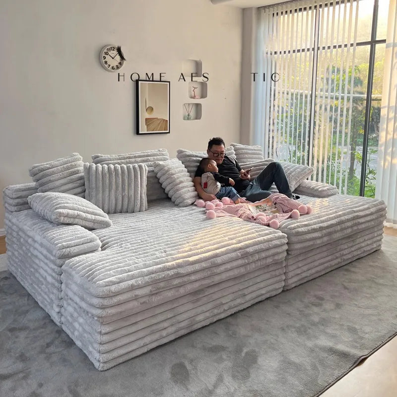 Minimalist thick velvet compression sofa bed fabric lazy sofa can lie down and sleep living room large apartment villa shadow