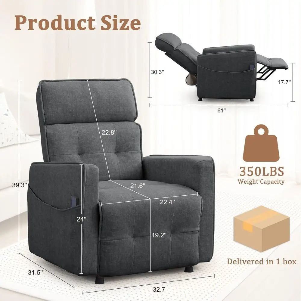 Luxury Adult Electric Recliners for Comfortable Living Spaces, Cashmere Upholstered Recliner with Easy One-Touch Recline and Sid