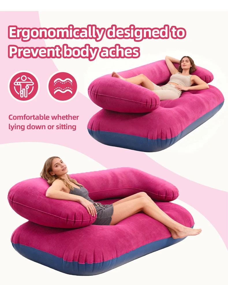 Double Inflatable Air Sofa Two-Seater Lazy Couch Heavy Duty Leak Proof Inflatable Lounge Furniture Indoor Outdoor Camping