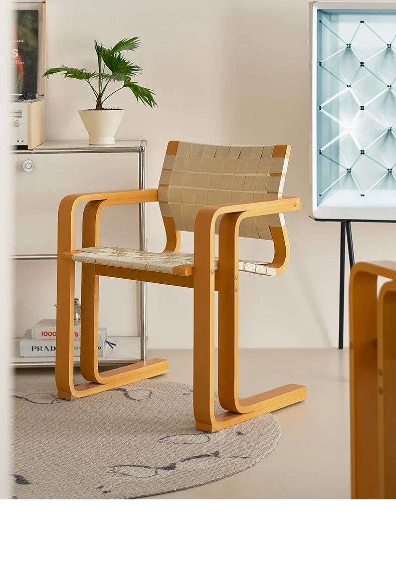 xxqArmrest Dining Chair Mid-Ancient Woven Chair Retro Desk Office Computer Chair