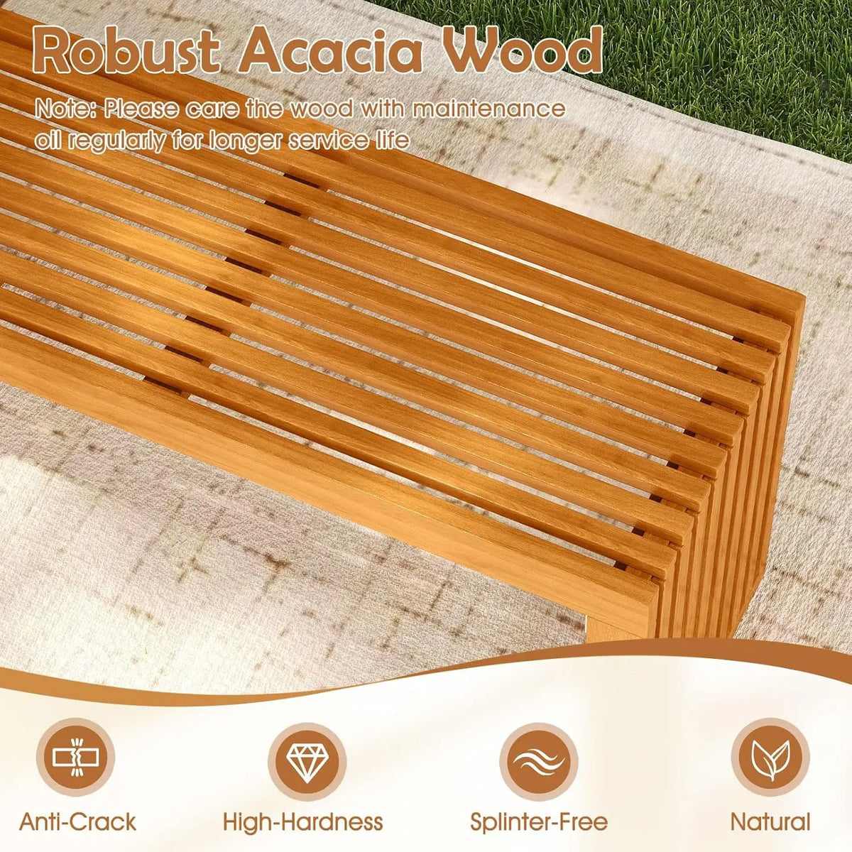 Banc de patio en bois d'acacia, banc d'extérieur en bois à lattes de 36 po pour 2 personnes, capacité de 800 lb, sièges sans dossier pour l'extérieur, personnalisable
