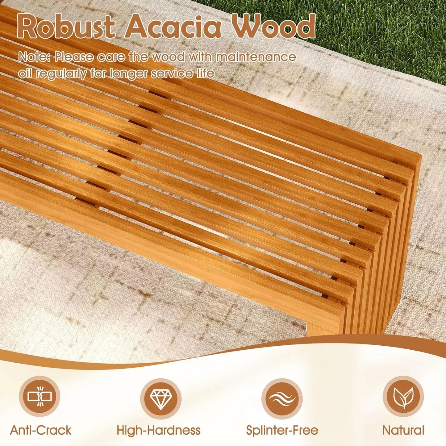 Banc de patio en bois d'acacia, banc d'extérieur en bois à lattes de 36 po pour 2 personnes, capacité de 800 lb, sièges sans dossier pour l'extérieur, personnalisable