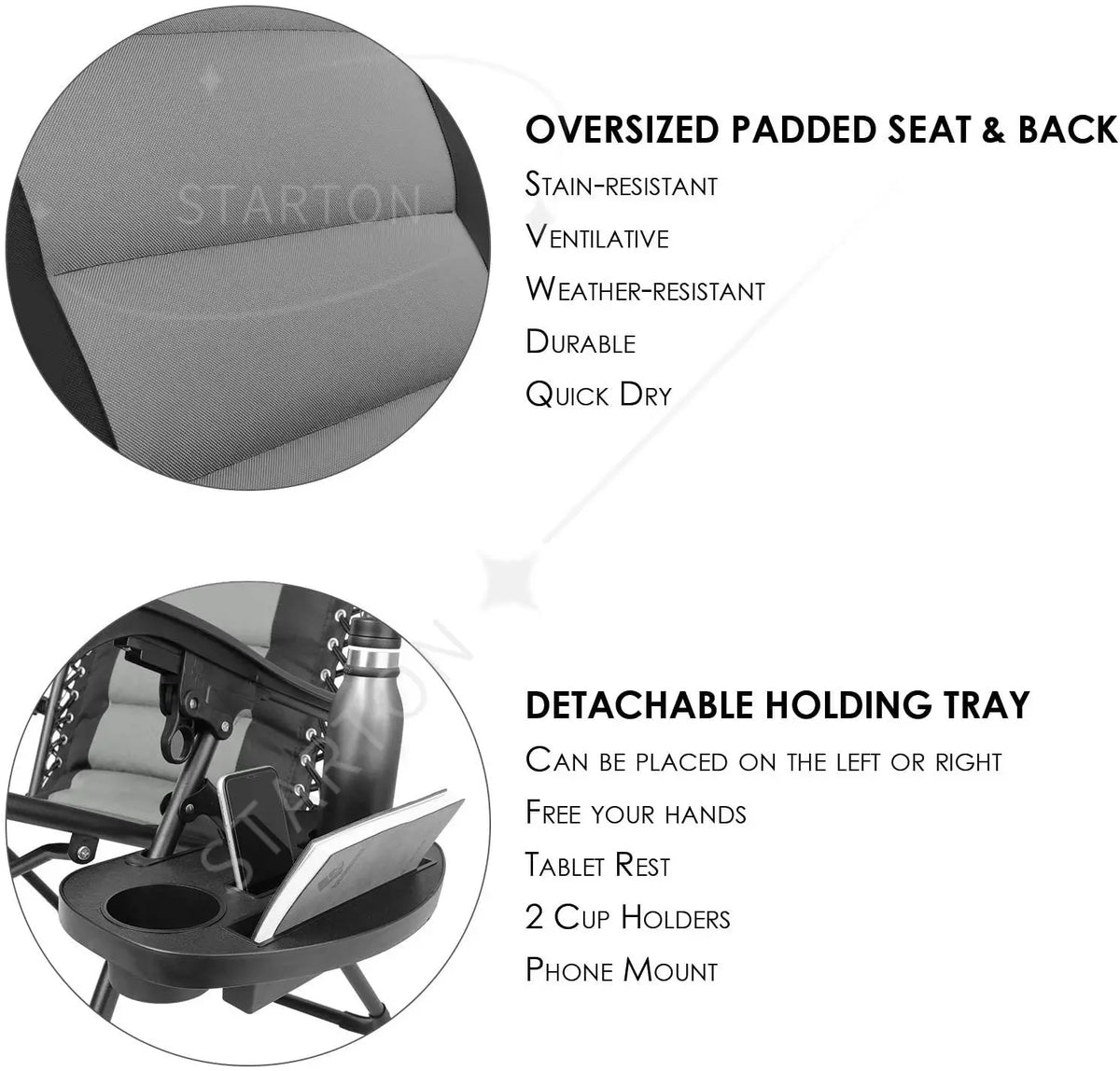 160kg Outdoor Folding Lounge Chair  Patio Chaise Lounge Recliner Adjustable Headrest &Cup Holder Outside Reclining