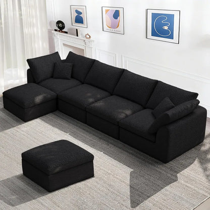 Cloud Modular Sectional Sofa with 2 Storage Ottomans 160.6" Down Filled Comfort U Shaped Sofa Minimalist Wide Deep Seat Couch