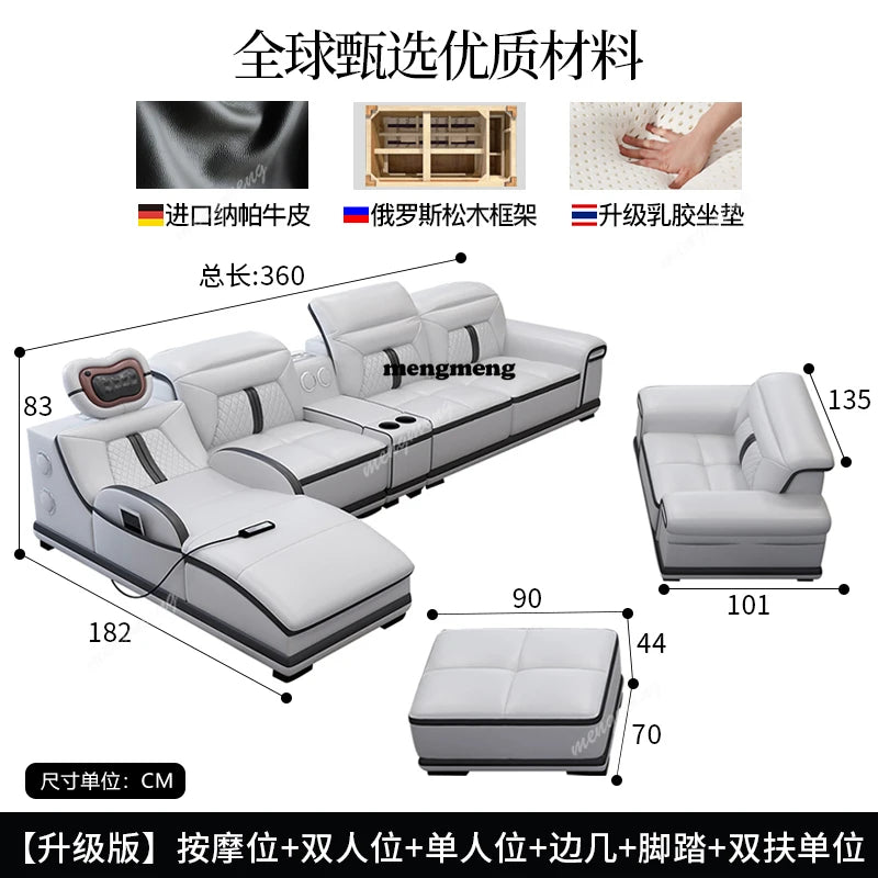 Multifunction Modern Sofas Genuine Leather Minimalist Electric Apartment Living Room Sofas Massage Comfortable Muebles Furniture