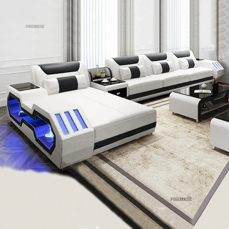 High-end Villa Sofas Design Modularity Sofa U-Shape Living Room Sofas Sets with Bluetooth Speaker for Living Room Furniture