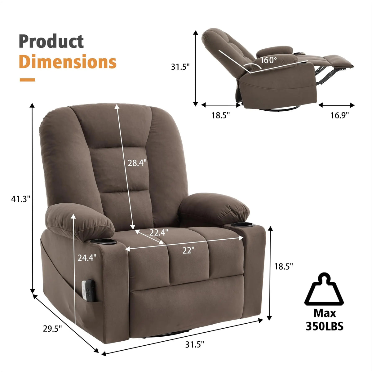 Power Swivel Rocker Recliner Chair for Adults (Brown2)
