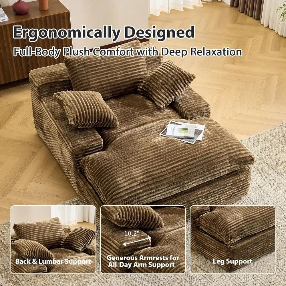 Oversized Corduroy Upholstered Sofa Bed, Deep Seat Sleeper Couch, Reading Chairs for Living Room and Bedroom, No Assembly Requir