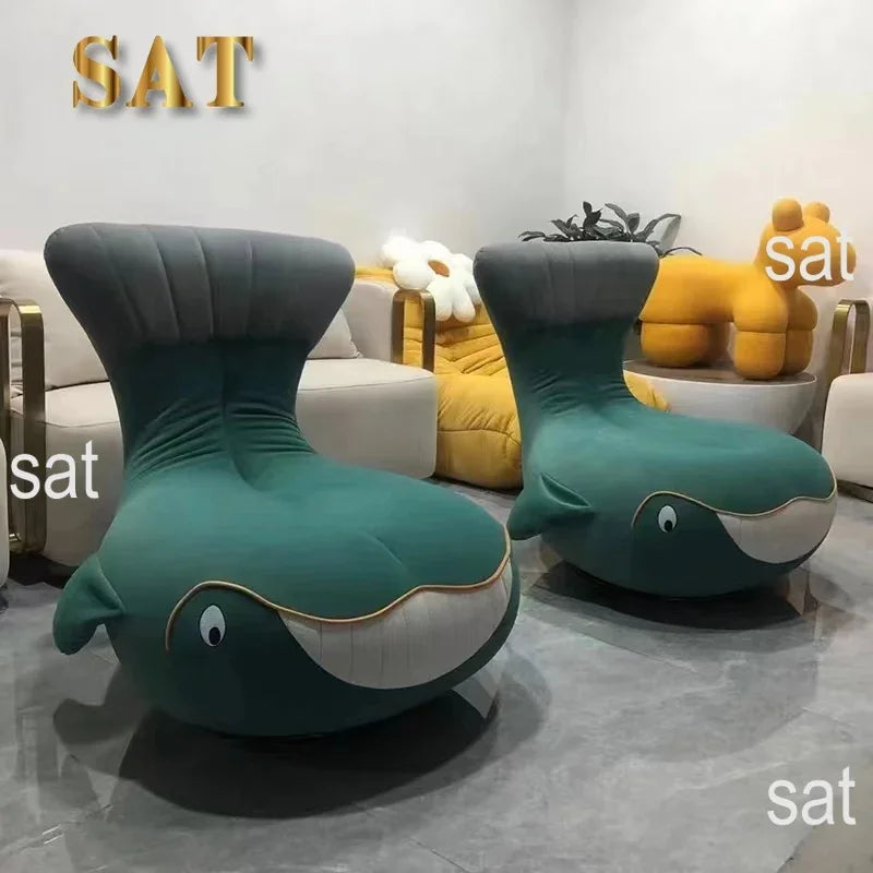 #Shark Model Living Room Sofa Chair Fabric Upholstered Velvet Children's Swivel Lounge Chair