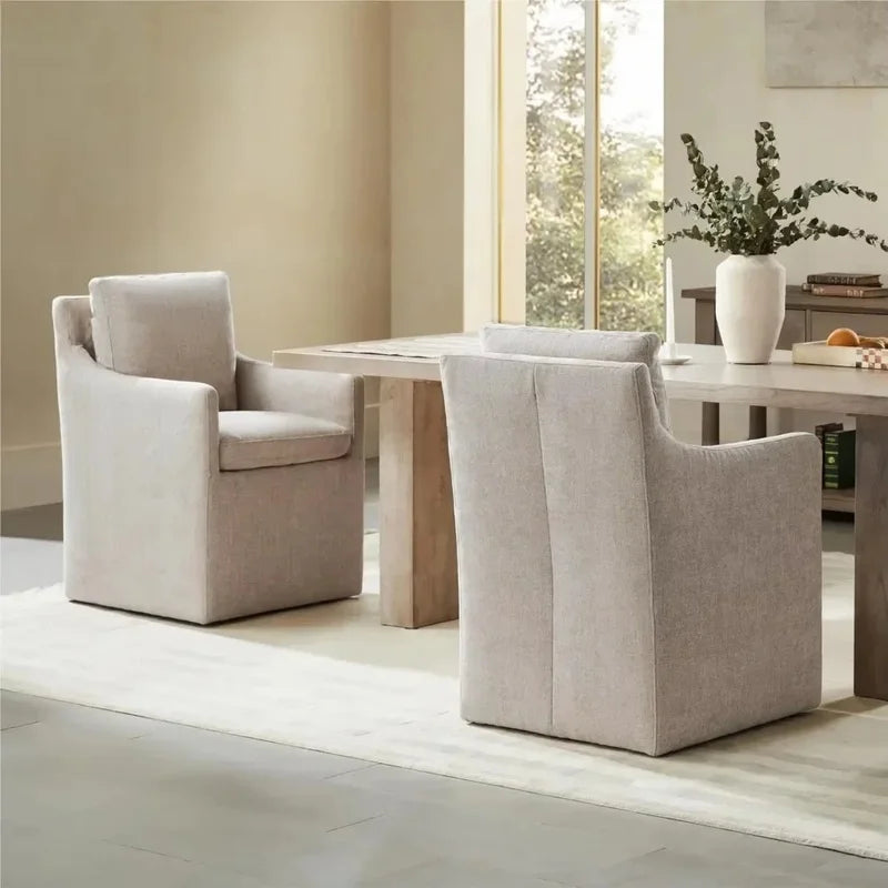 Khaki Upholstered Dining Chair with Casters, Modern Accent Armchair for Dining Room, Bedroom, Living Room, and Reading Room