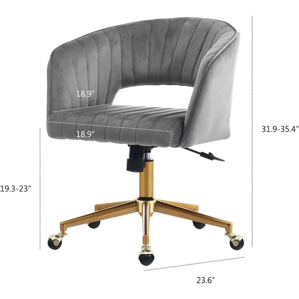 Grey Vanity Chair with Wheel, Modern Velvet Home Office Chair with Back, Criss Cross Chair for Vanity, Living Room, Bedro