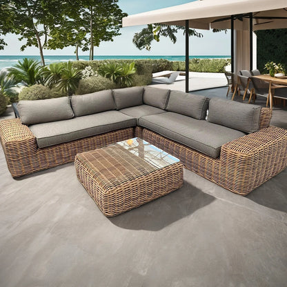 Factory Sale High Quality Outdoor Courtyard Metal Frame Rattan Wicker L-shape Garden Sofa Set