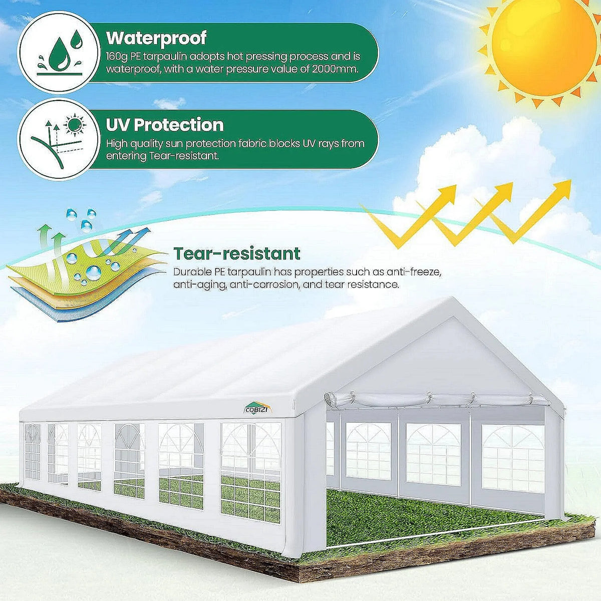 30x15FT Party Tent Heavy Duty Wedding Canopy Event Shelter PVC Material Waterproof Wedding Party Marquee Tent