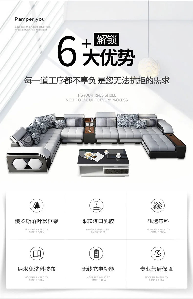 Modern 5 6 7 8-Seater Fabric Sofas Sectional Set for Living Room Hotel Furniture with Sponge Filling