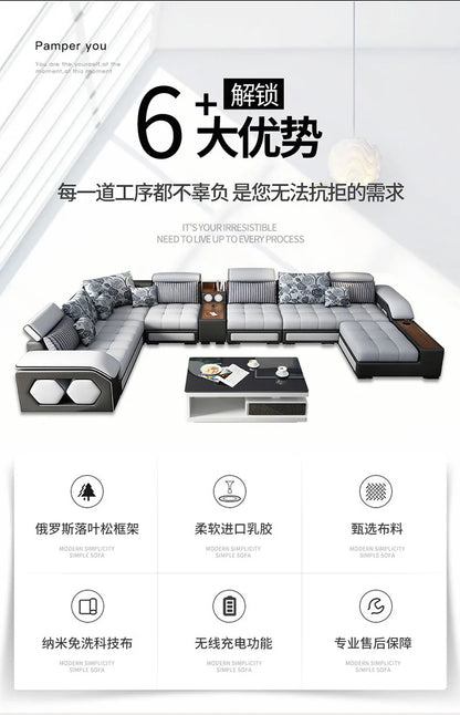 Modern 5 6 7 8-Seater Fabric Sofas Sectional Set for Living Room Hotel Furniture with Sponge Filling