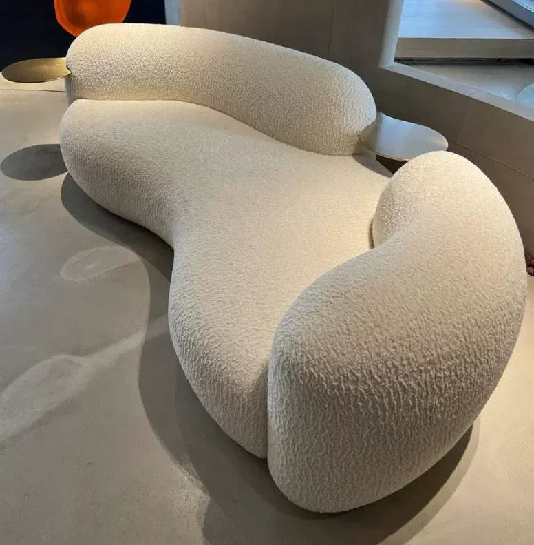 Cream wind creative curved sofa light luxury Italian minimalist pea small apartment guest leisure lamb wool fabric sofa