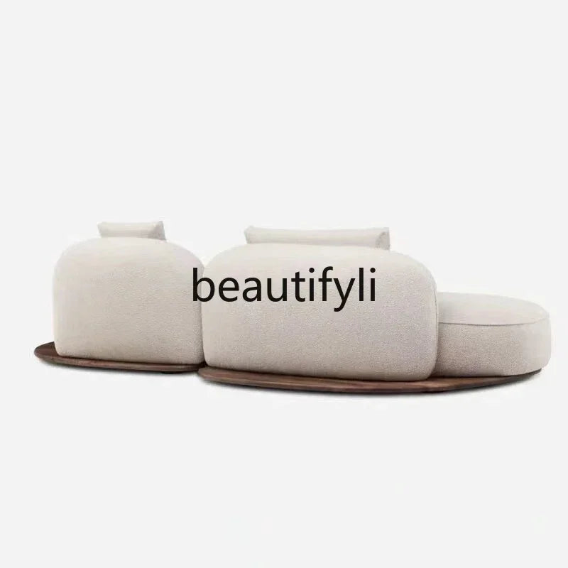 A  Italian minimalist island sofa modern cream style villa large flat black walnut, fabric sofa