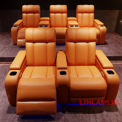Linlimlam Luxury Genuine Leather Electric Recliners Cinema Chairs with Cup Holder, LED Light – Home Theater Power Reclining Sofa