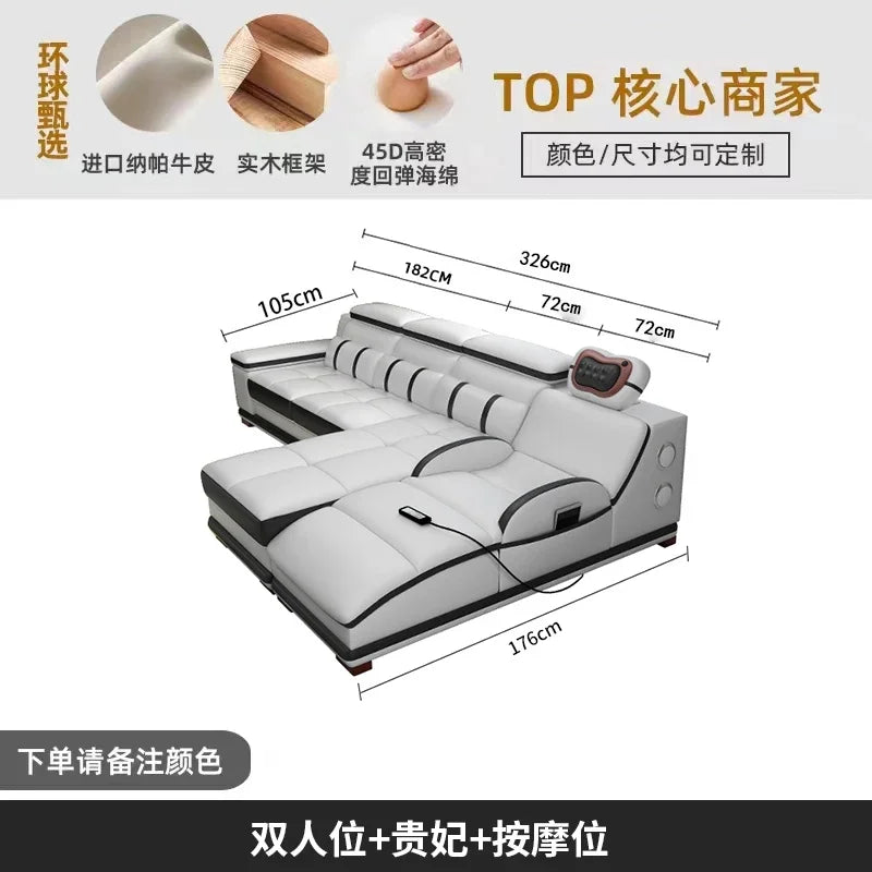 Massage Modern Leather Sofa Luxury Multi Functional Italian Recliner Sofa Couch Puffs Divano Da Soggiorno Living Room Furniture
