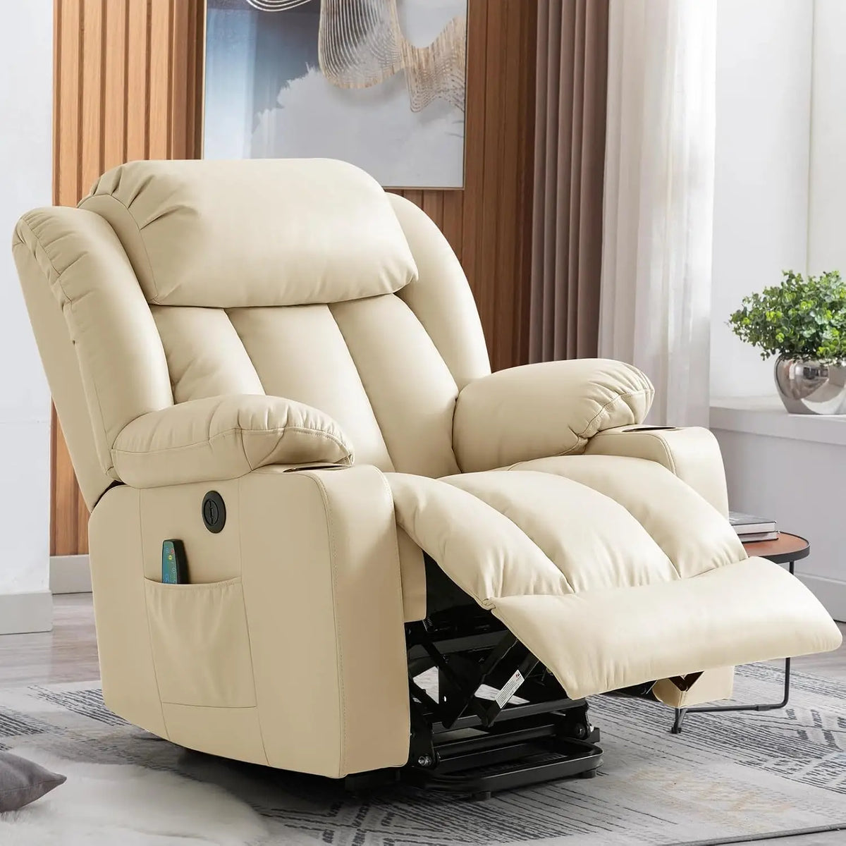 Leather Power Lift Recliner Chair for Elderly Cream Customized Comfortable Living Room Furniture Home Health Care Equipment