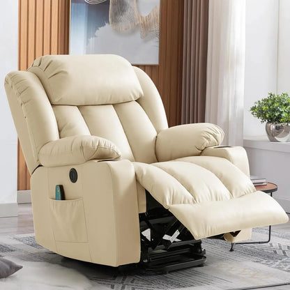 Leather Power Lift Recliner Chair for Elderly Cream Customized Comfortable Living Room Furniture Home Health Care Equipment