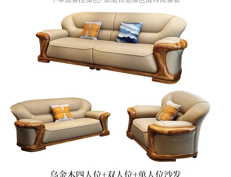 TQQ new Chinese ebony sofa villa large flat solid wood sofa high-end living room furniture leather sofa