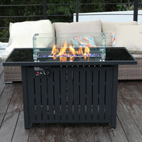 42 Inch Gas Fire Pit Table, 50,000 BTU Propane Pits for Outside with Steel Lid and Waterproof Cover, 2 in 1 Firepit Table