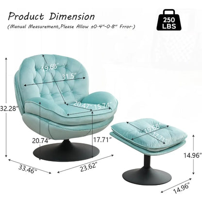 Swivel Accent Chair with Ottoman Set, Velvet Modern Lounge Chair with Metal Base Frame & Footrest, Comfy Lazy Single Leisure Arm