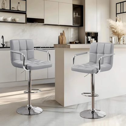 Lot de 2 tabourets de bar pivotants réglables, hauteur de comptoir hydraulique avec accoudoirs et dossier, cuir PU pour cuisine et bar, blanc