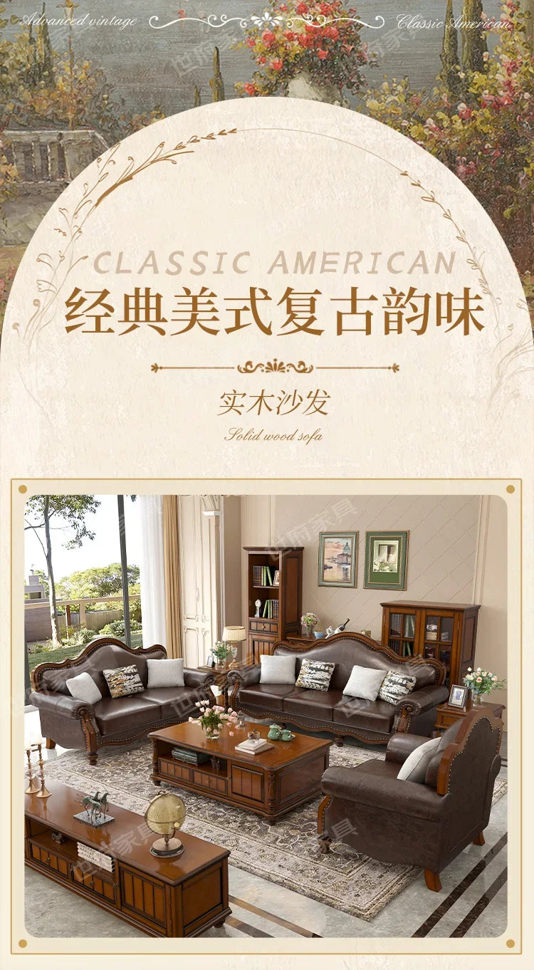 Solid wood leather sofa combination living room simple whole house furniture