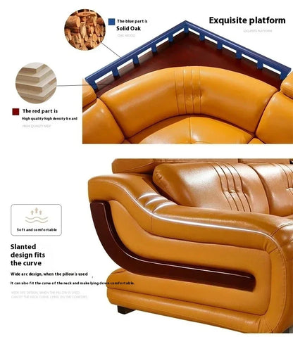 MANBAS Premium Italian Genuine Leather Sofa Sets Big Sectional Couch Living Room Sofas With Adjustable Headrests Home Furniture