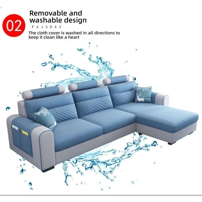 Modern Three-Seat Fabric Sofa Set Convertible Removable for Easy Care for Small Apartment or Modern Living Room for Villas
