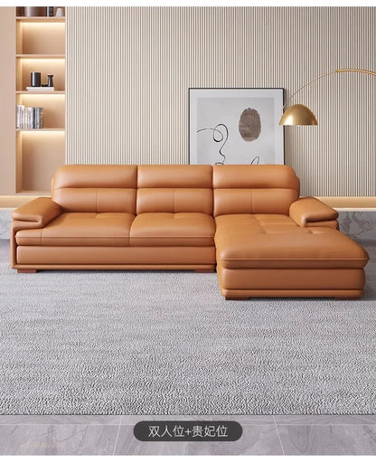 Nordic Italian light luxury leather sofa with a top layer of cowhide, modern and minimalist living room size,  art sofa