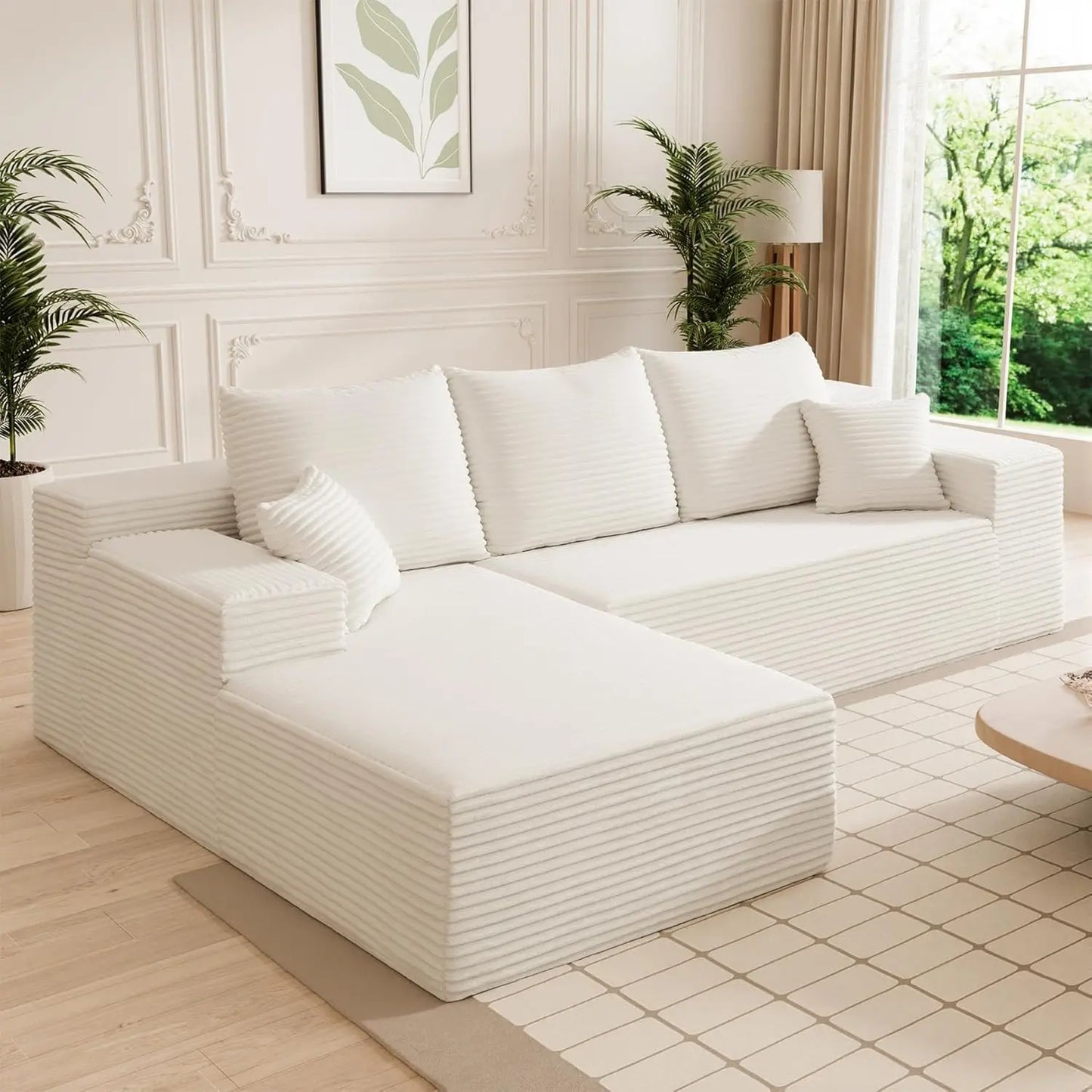 Modular Sectional Sofa Cloud Sectional Couch, 107" Comfy Fluffy L Shaped Dark Grey Couches for Living Room, Deep Seat