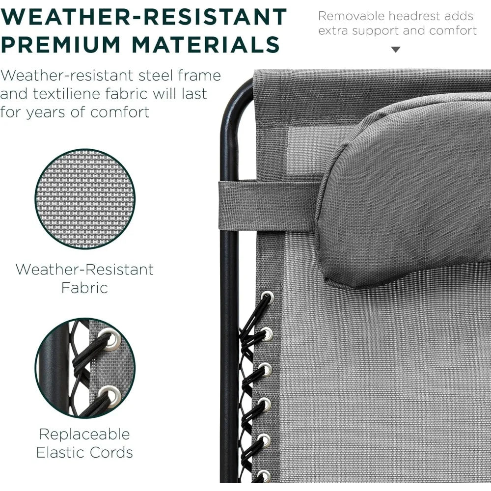 Oversized Zero Gravity Chair, Folding Outdoor Patio Lounge Recliner w/Cup Holder Accessory Tray, Pillow - Gray