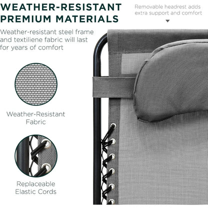 Oversized Zero Gravity Chair, Folding Outdoor Patio Lounge Recliner w/Cup Holder Accessory Tray, Pillow - Gray