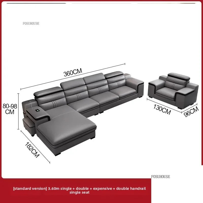 Modern Large Apartment Chaise Leather Sofa Combination Set Light Luxury Living Room Sofas Creative Office Comfortable Large Sofa