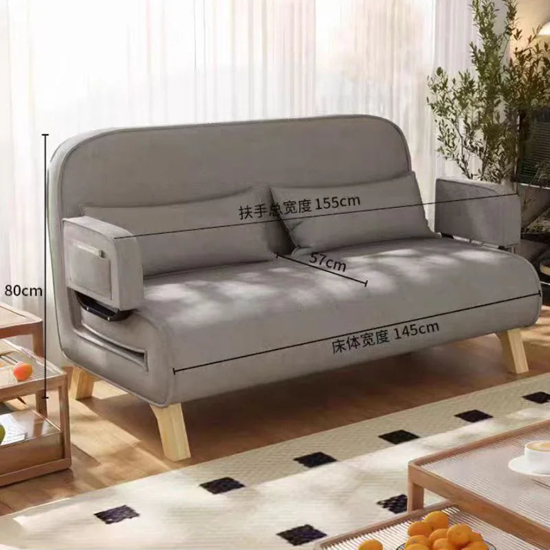 Dual-use, living room, small apartment, single, double, multi-person, solid wood legs, sofa, lazy, foldable, multi-functional