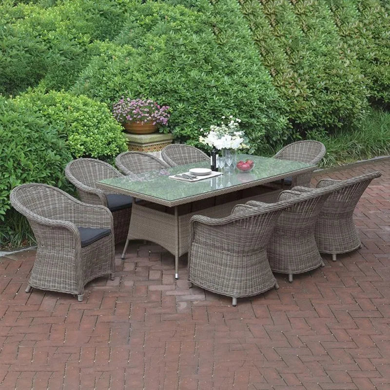 US Retro Outdoor Rattan Cafe Restaurant Table and Chair Combination Open-air Courtyard Garden Rattan Dining Table and Chairs