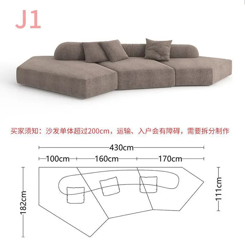 Fabric Sofa Combination Villa Large Apartment Sitting Italian Rock Irregular Special-shaped Large Flat Edta Double-sided