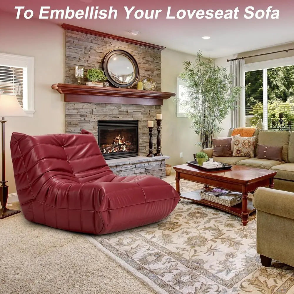 Memory Foam Bean Bag Chair - Adult Sofa, Faux Leather Armless Seat for Living Room, Bedroom, or Office (Wine Red)