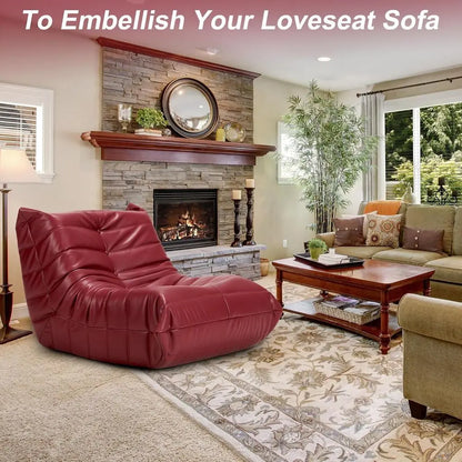 Memory Foam Bean Bag Chair - Adult Sofa, Faux Leather Armless Seat for Living Room, Bedroom, or Office (Wine Red)