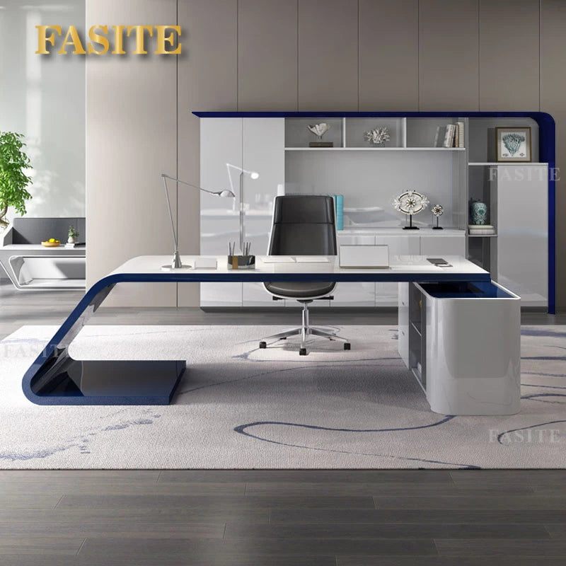 The boss's desk is minimalist, modern, large class, painted, and the president's desk is a female fashion manager