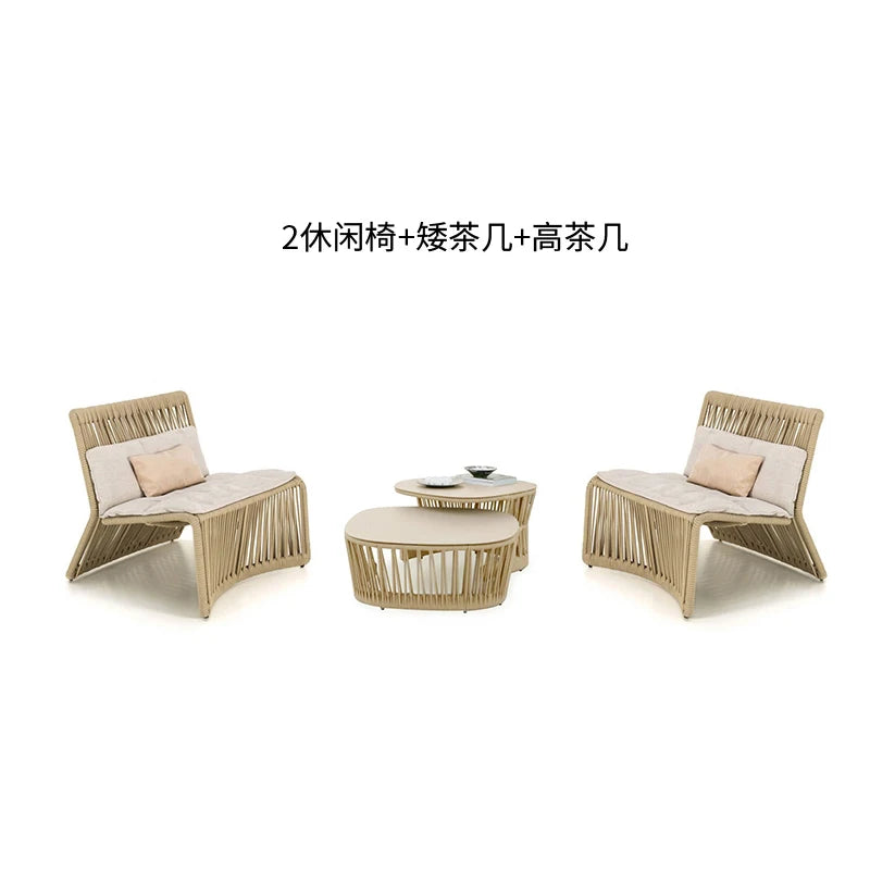 Outdoor rattan sofa combination outdoor open-air waterproof sunscreen rattan tables and chairs villa home leisure garden